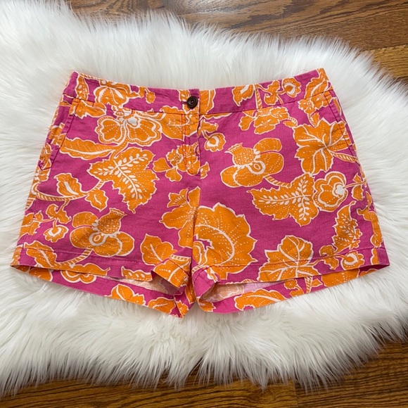 LOFT Pants - LOFT Pink Hawaiian Floral Linen Shorts